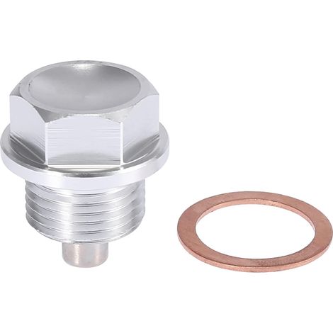 Bouchon De Vidange Magnétique 1pc Pour Voiture M18 x 1.5 Argenté, Aimant, Alliage Aluminium, M18x1.5, 28x25mm, 1 Joint, Collecte Débris Métalliques, Facile Installation (1/5)