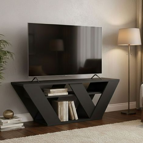 Dmora – Meuble TV moderne anthracite 110x30x40 cm – Panneau mélaminé 18mm – Armoire basse multifonctionnelle avec étagères - 110x30h40 (1/5)