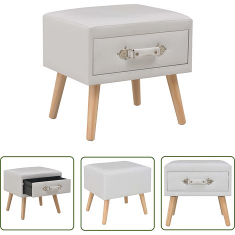 The Living Store Nachttisch Weiß 40x35x40 Kunstleder - Nachttisch - Weißer Nachttisch - Schreibtischlampe Tisch - Möbel - Wohnraum Dekoration (1/5)