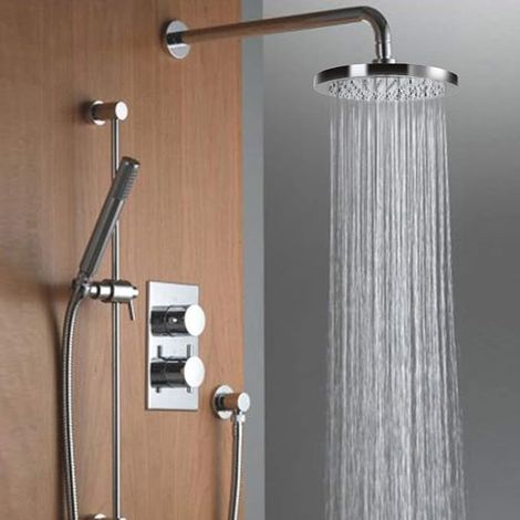 Pomme de Douche Ronde 8.7 Pouces Douche de Pluie, Pomme de Douche Cascade Jets Anti-calcaire, Grand Pommeau de Douche Réglable Acier Inoxydable, 22cm Chrome Argent (1/2)