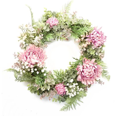 45cm Artificial Pink Floral Wreath (1/5)