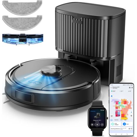 VACTIDY Cleanova W11-Robot Aspirateur-Laveur avec Station Auto-Vide-60 Jours Sans Vidange-5000Pa-180 min Autonomie-Navigation LDS-Alexa/Google Home/IFTTT/iWatch