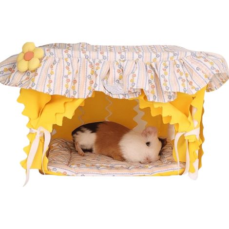 Guinea Pig Bed, Small Animal Bed Guinea Pig Hideout Sleeping Bed for Chinchilla Hamster Rat Guinea Pig Tent with Cushion for All Seasons (Yellow) (1/4)