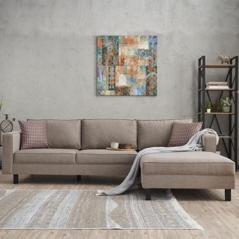 Ecksofa Rechts Kahl Stoff Crème