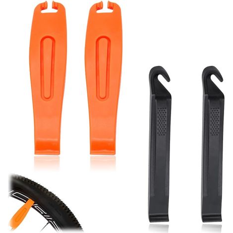 (Orange, Noir) Lot de 4 démontepneus de vélo, outil de démontage portable, levier de montage pour réparation de pneus, ultra résistant, démonte pneu vélo pour pneus de route et VTT