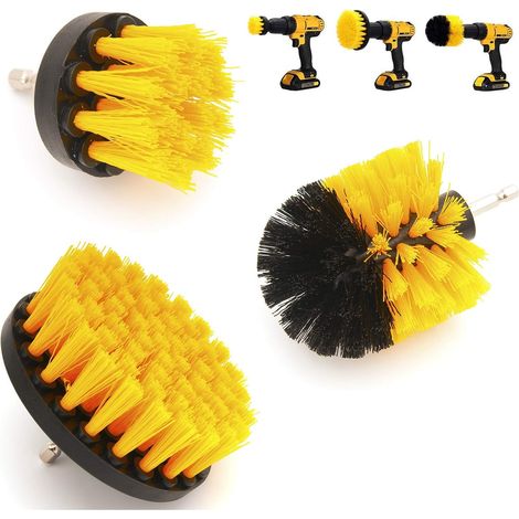 Lot De 3 Brosse Perceuse, Plastique Haute Résistance, Jaune, Pour Salle De Bain, Cuisine, Voiture