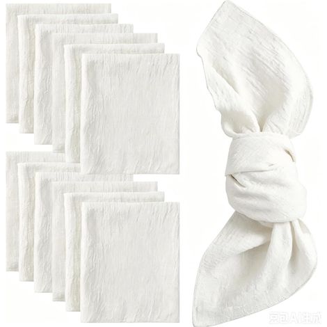 12 Pièces Serviette en Gaze De Coton Blanc, Lavable Et Réutilisable Serviette Gaze De Coton, Serviette Gaze De Serviette De, Table en Tissu pour Les Fêtes De Mariage Dîners Cafés (1/5)