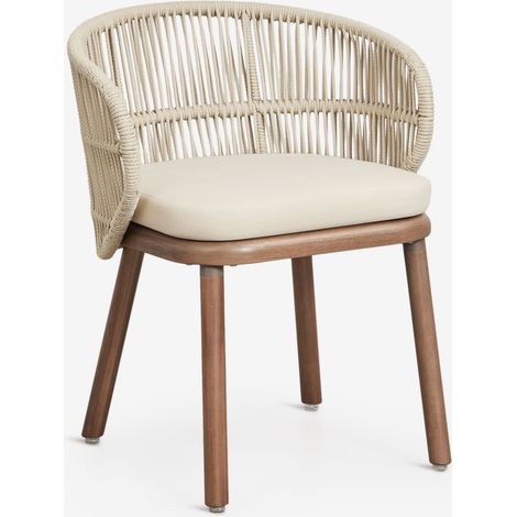 SKLUM Pack mit 4 Esszimmerstühlen aus Akazienholz und geflochtener Schnur Capri Creme-Beige                                  