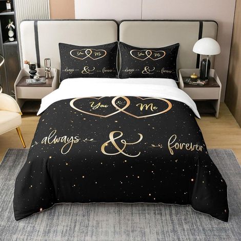 Bettwäsche-Set 200x200cm 100% Baumwolle mit Kissenbezügen 80x80cm, Romantisch, Gold Schwarz