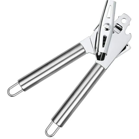 Ouvre-boîte de sécurité 3 en 1 en acier inoxydable, sans bords tranchants, manuel, avec poignée antidérapante et bouton ergonomique, idéal pour les personnes âgées souffrant d'arthrite. (1/5)