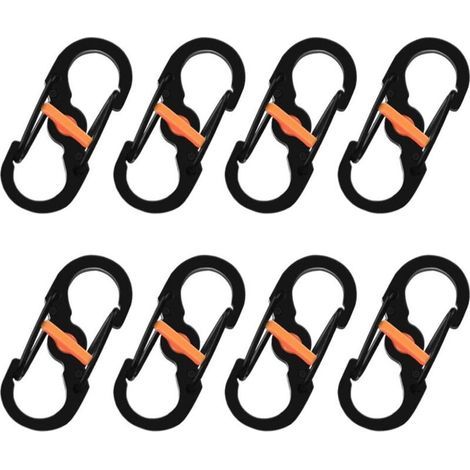 8 Pièces S Mousquetons Crochet Mousqueton Mousqueton en Métal Mini Mousqueton Forme S Mousquetons S Bague Mousqueton Noir en Acier Inoxydable pour Voyages Camping Randonnée Pêche (1/4)