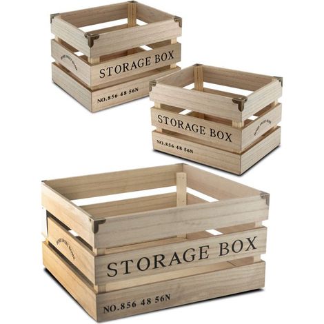 Caisse de rangement - JUANIO - Lot de 3 - Bois beige imprimé - Empilable rectangulaire - Dimensions variées (1/3)