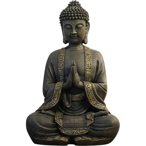 Grande Statue Bouddha Zen 40 cm - Excellente Finition, Peinture Effet Patiné, en Résine - Bel Objet de Décoration et Feng Shui pour la Maison - Idée Cadeau Porte Bonheur