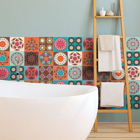 Sticker Mural Carrelage adhésif Cuisine Salle de Bain - 12 STICKERS CARRELAGES AZULEJOS OVIEDO - 12stickers10x10cm (1/5)