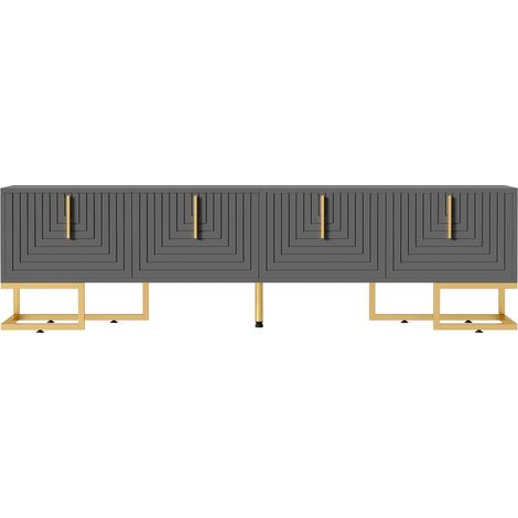 Mobile TV basso 170 cm grigio scuro con 4 ante, maniglie e piedini oro, in pannello truciolare (1/5)