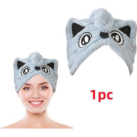 Serviette séchage cheveux - Non spécifié - Modèle pliable - Microfibre - Couleur Bleu Clair - 25x65 CM (1/4)