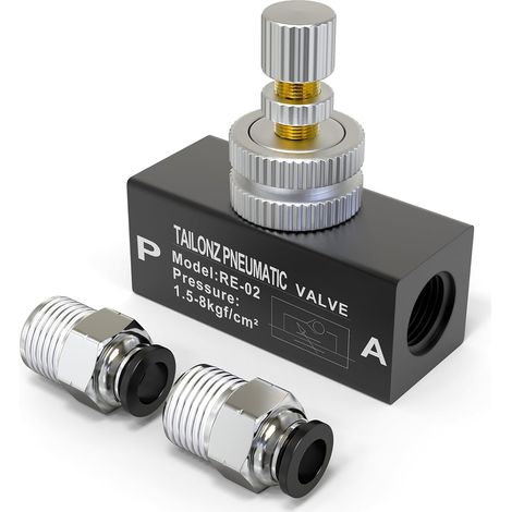 Vanne de régulation de débit d'air 1/4 Inch BSP avec raccord Push-to-Connect, en ligne Contrôleur de vitesse Union droit RE-02 (1/5)