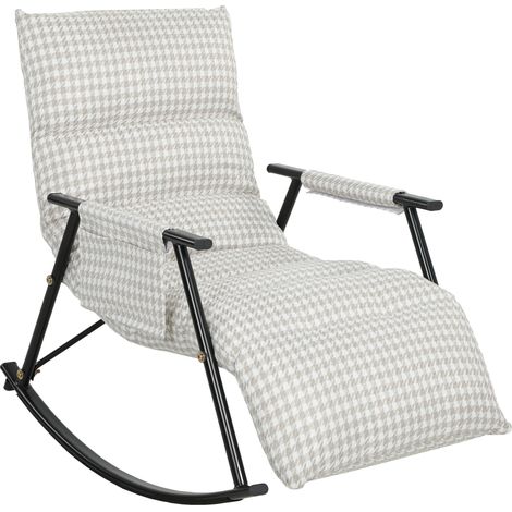 HOMCOM silla mecedora con respaldo y reposapiés ajustables, mecedora sillón balancín, tapizada en lino, con bolsillo, marco de metal para salón, gris