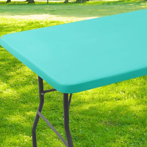 1 Nappe rectangulaire, vinyle doublé flanelle élastique, imperméable, essuyable, pour table pliante 30x48 pouces, intérieur extérieur (1/5)