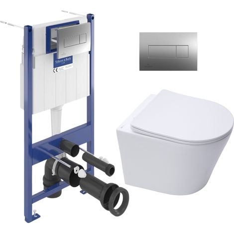 ViConnect Pro S Pack WC bâti-support Villeroy & Boch + WC sans bride Swiss Aqua Technologies + abattant + plaque (VCNINFI2CH) (1/5)