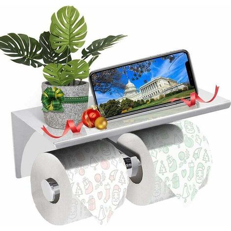 Doppelter Toilet paper holder, Ablageregal aus Edelstahl 304, Toilet paper holder with Telephone holder, for Badezimmer (Silber) (1/4)