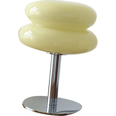 Lampe de table en forme de tarte aux œufs pour filles, lampe de table en verre beige à lumière douce et écoénergétique, idéale pour les dortoirs. Interrupteur à bouton-poussoir USB.