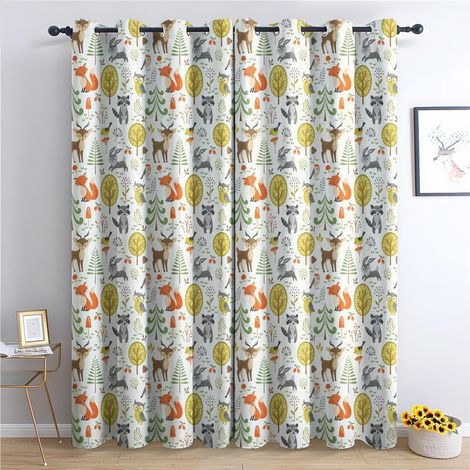 Rideau Occultant Renard Animal De La Forêt, Rideaux Thermiques à Oeillets pour Salon Chambre Fenetre, Motif Enfant Rideaux Lot De 2 Moderne Décoration De Fenêtre, 140x160 cm (L x H) - 140L X 160H cm (1/5)