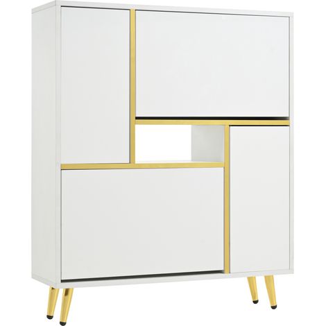 Scarpiera moderna bianca con frontale lucido e LED 16 colori 80 x 25 x 96 cm (1/5)