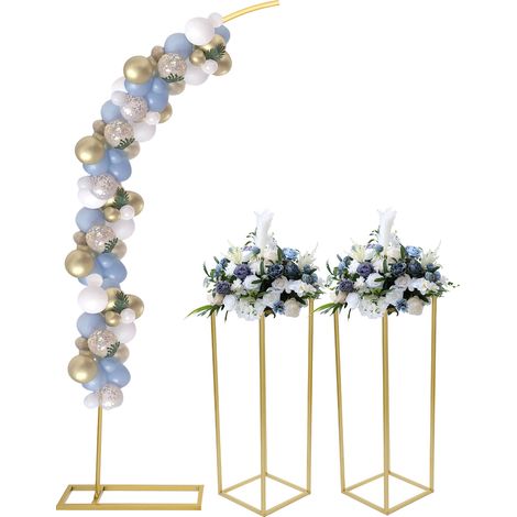 Support pour arche de ballons 2 m et 2 ensembles de supports pour fleurs, support pour toile de fond en forme d'arche pour les fêtes, arche de mariage en métal, cadre en forme d'arche doré (1/5)
