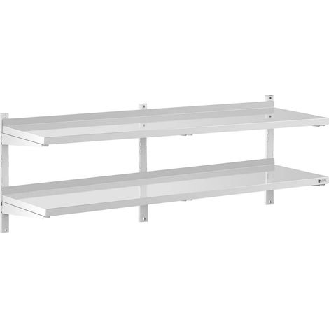 Royal Catering – Étagère murale en acier inoxydable 180 x 40 cm – Double réglable – Charge max 40 kg – Fixation murale – Pour restauration (1/5)