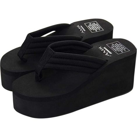 Sandales de plage compensées pour femme - Tongs d'été - Tongs à plateforme - Sandales à talon compensé - Antidérapantes - Sandales d'été à talons hauts pour femme