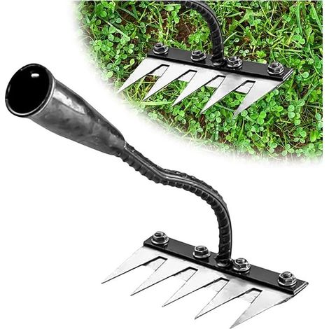 RâTeau De Jardin en Acier Au Carbone Robust - Outil De DéSherbage Et DéChaumage pour Jardinage - RâTeau en MéTal Durable pour Terre Et Pelouse (5 Dents) (1/5)