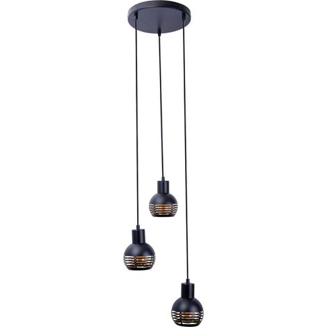 Suspension 3 lampes en métal noir et doré E27, luminaire suspendu pour salon et salle à manger - PANGIVO (1/5)