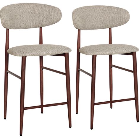 HAPPY GARDEN - Lot de 2 tabourets de bar taupe chiné et métal effet bois foncé SIMON (1/5)