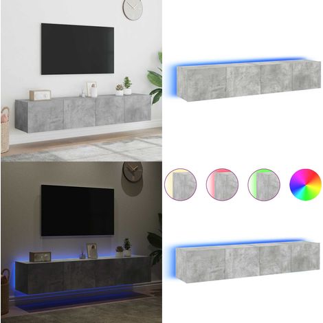 Muebles TV de pared luces LED 2 uds gris hormigón 80x35x31 cm - TV de pared - Muebles LED