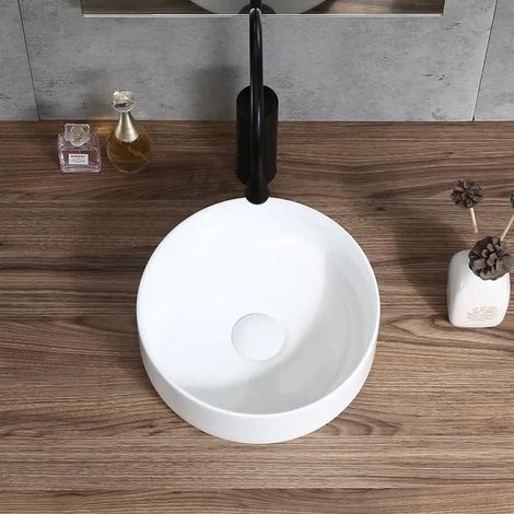 Vasque à poser ronde - céramique - dimensions : diamètre 36 cm x hauteur 12 cm - blanche, haute qualité (1/5)