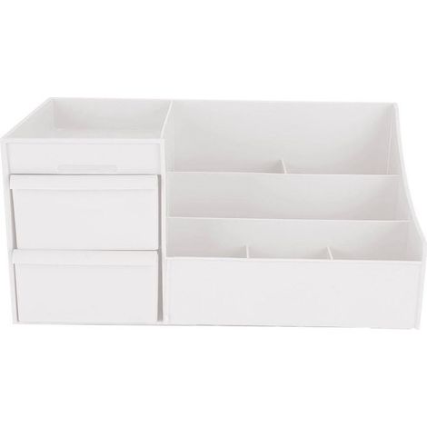 Trousse de maquillage professionnelle blanc - Boîte de rangement cosmétique avec tiroir, organiseur de beauté pour bureau (1/5)