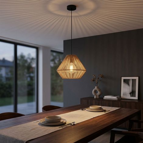 LED Pendelleuchte Hängelampe Esszimmerlampe Naturseile braun Metall H 120 cm (1/5)