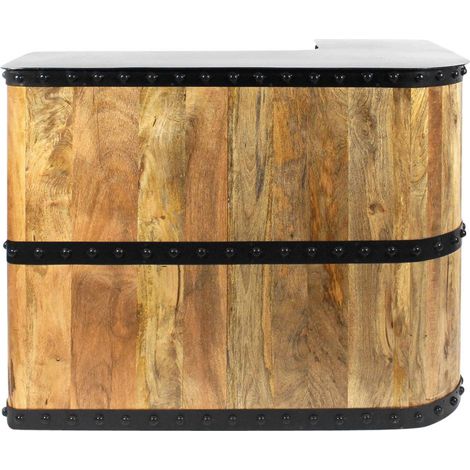 Made In Meubles – Meuble bar en bois de manguier – Style industriel – Plateau métal noir – Rangement optimisé avec 6 niches et 2 tiroirs – Dimensions 110x140x85.5cm (1/5)