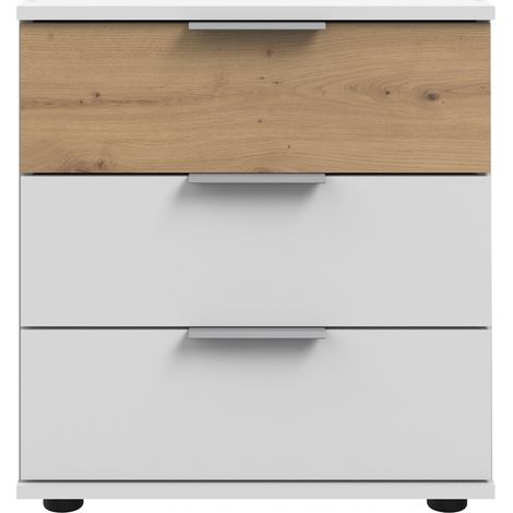 Schlafzimmer Nachtschrank Nachttisch mit 3 Schubladen, auch für Boxspringbett, in weiß mit Artisan Eiche Nb. GRANADA-43, B/H/T ca. 52/58/38 cm (1/3)
