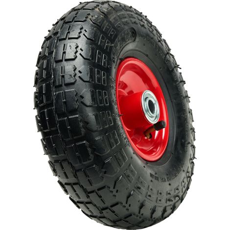 Garronda Ersatzrad Schubkarre 4.10 / 3.50 - 4  Schubkarrenrad Ø 260 mm Luftreifen 2PR Reifen bis 80 kg mit Achse Stahlfelge Kugellager für Gartenwagen Hof Baustelle GD-0163, Schwarz-Rot