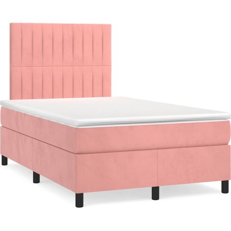 Sommier à lattes de lit et matelas LED rose 120x190 velours (1/5)
