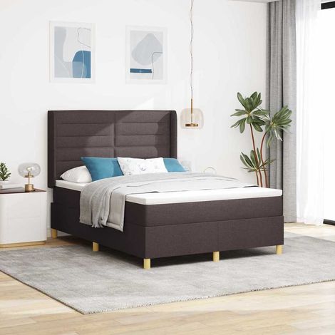 vidaXL Lit à ressorts avec matelas Marron foncé 140 x 190 cm tissu (1/5)