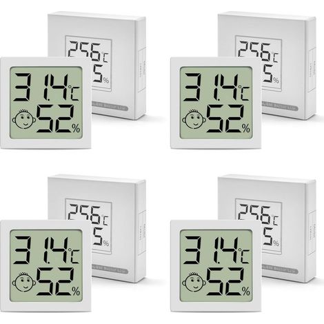 Lot Thermometre Interieur Maison, Mini LCD Digital Thermomètre, Hygromètre d'intérieur Mural Petit pour Chambre Bébé, Chambre à Coucher, Salon et Cuisine, 4 Pièces (1/5)