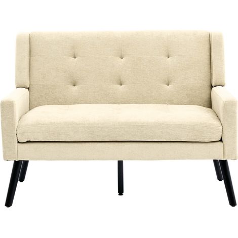Banquette 2 places en lin avec pieds en bois massif antidérapants et coussin en mousse haute densité (1/5)