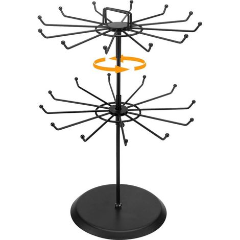 Présentoir à bijoux rotatif deux niveaux - 24 crochets avec poignée - Pour colliers, bracelets et porte-clés - Noir - Organisateur de bijoux (1/5)