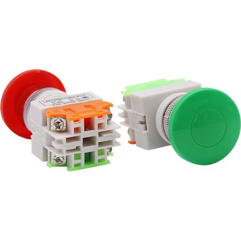LAY37-11M Mushroom-shaped Self-resetting Pushbutton Switch Y090, 22mm opening for red, green, and yellow LEDs (single).