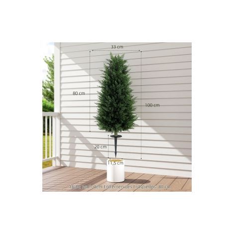 Cyprès artificiel lot de 2 avec piquet de terre 100 cm, plante artificielle en plastique, plantes artificielles, arbre artificiel réaliste déco pour bureau salon chambre jardin (1/5)