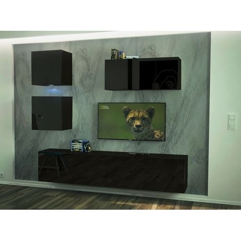 Ensemble meuble TV NEXT 269 AN269-17B-HG20-1A noir brillant 200 cm (1/2)