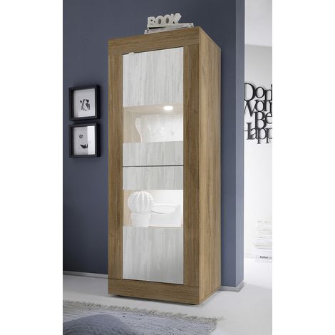 Vitrine moderne 61 cm chêne mercure/blanc structuré Agathe (1/5)